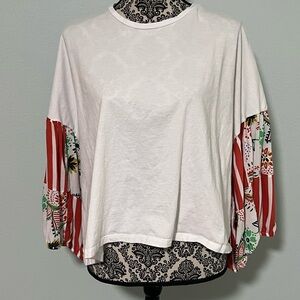 Zara White Top with Multicolor Sleeves